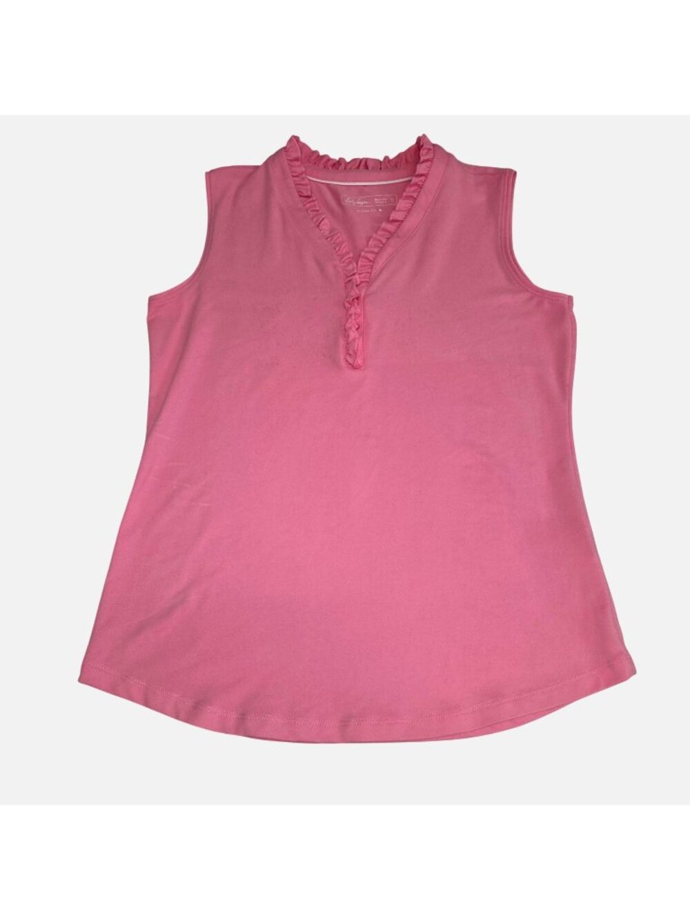 Lady Hagen Small  Pink Sleeveless Top Ruffle Trim Neckline  Hydro-Dri 1502
